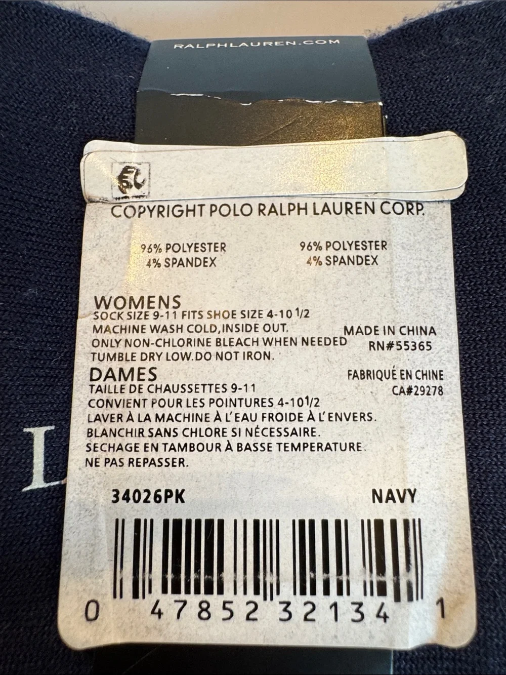 Lauren Ralph Lauren Unisex Navy Blue Crew Socks 3 Pack size 9-11 NWT